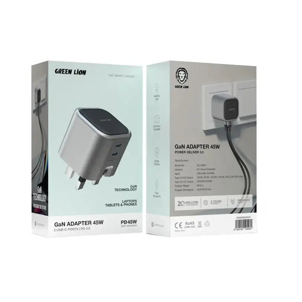 Green Lion GaN Adapter 45W 2 USB-C Ports - Grey buy in qatar online ...
