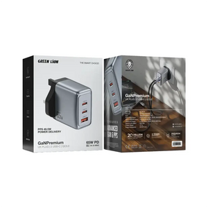 Green Lion GaN Premium UK Plug Wall Charger 65W - Gray