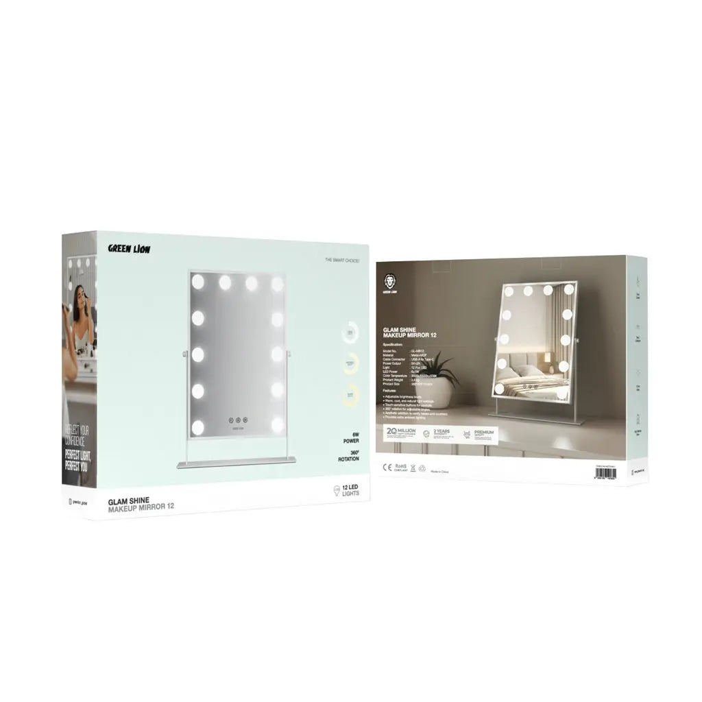 Green Lion Glam Shine Makeup Mirror 12 LED Lights - White Green Lion Glam Shine Makeup Mirror 12 LED Lights - White