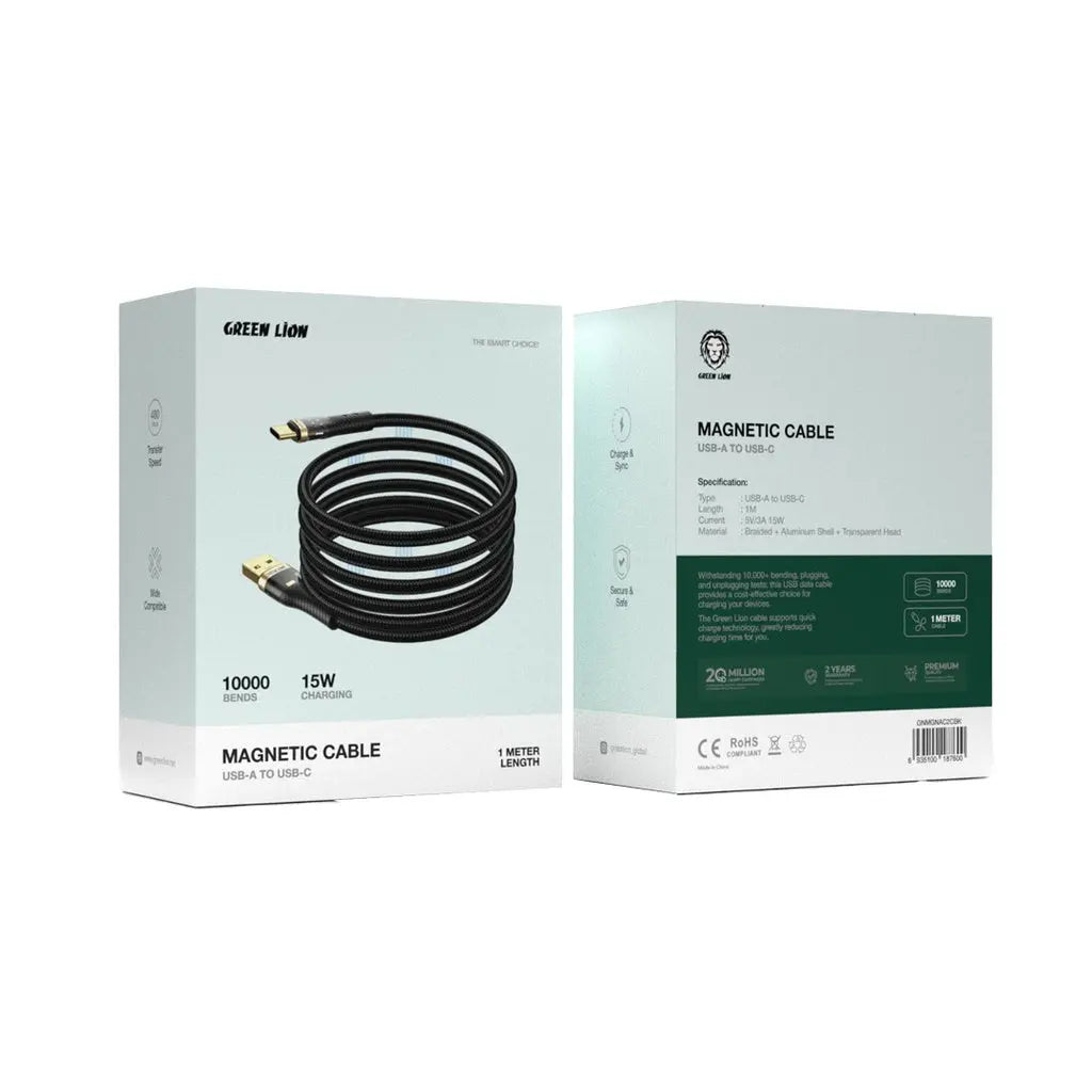 Green Lion Magnetic Cable USB-A to USB-C - Black Green Lion Magnetic Cable USB-A to USB-C - Black