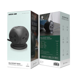 Green Lion MultiPort Desk Universal Socket - Black