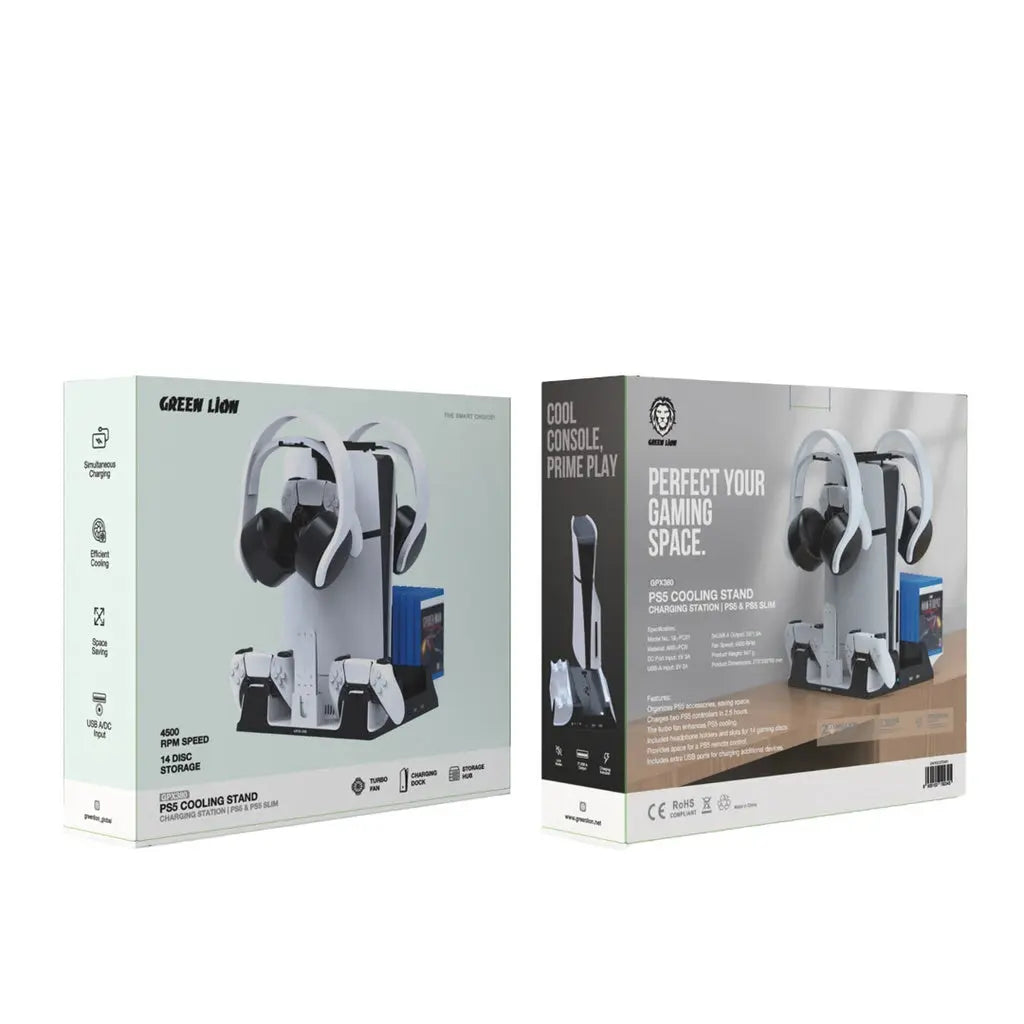 Green Lion PS5 Cooling Stand Charging Station - White Green Lion PS5 Cooling Stand Charging Station - White