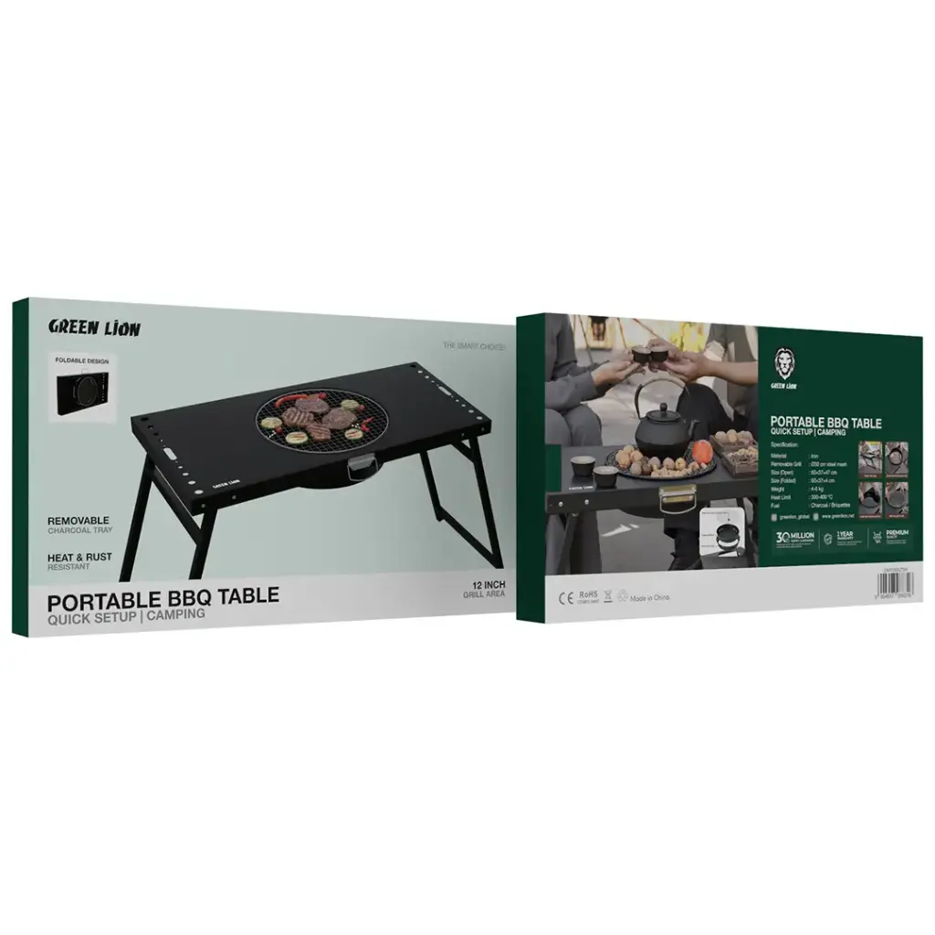 Green Lion Portable BBQ Camping Table - Black