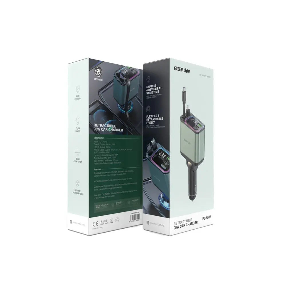 Green Lion Retractable 65W Car Charger Green Lion Retractable 65W Car Charger