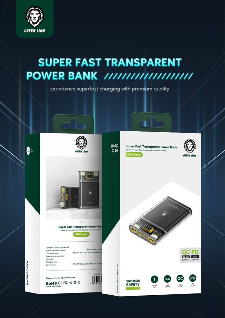 Green Super Fast Transparent Power Bank 10000mAh ( QC 22.5W + PD 20W ) Green Super Fast Transparent Power Bank 10000mAh ( QC 22.5W + PD 20W )
