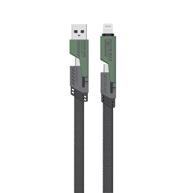 كابل مضفر 2 في 2 من Green Lion من A إلى C ومن C إلى Lightning، شحن ومزامنة، آمن ومضمون، متوافق مع مجموعة واسعة، سرعة نقل 480 ميجابت في الثانية - أسود 