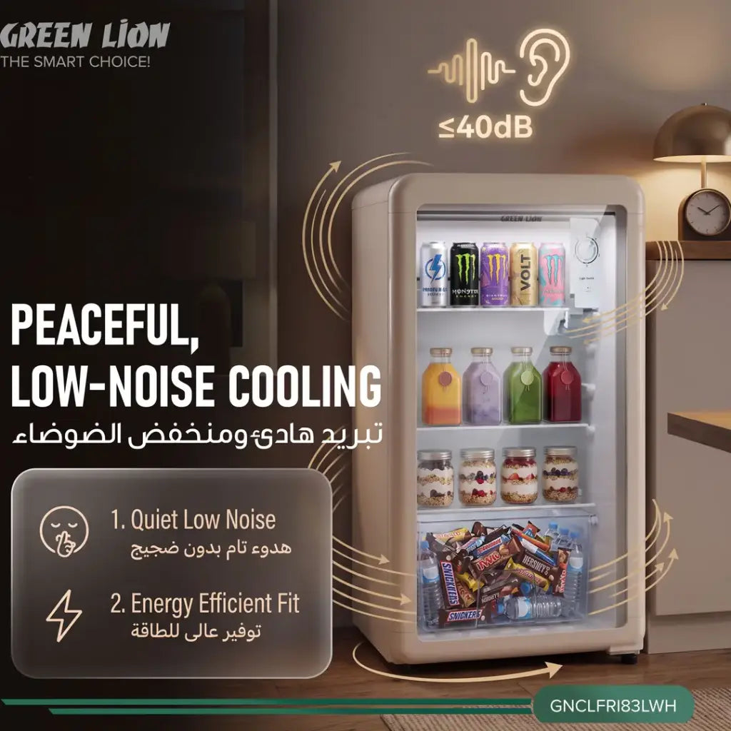 Green Lion 83L Mini Refrigerator White Glass Door