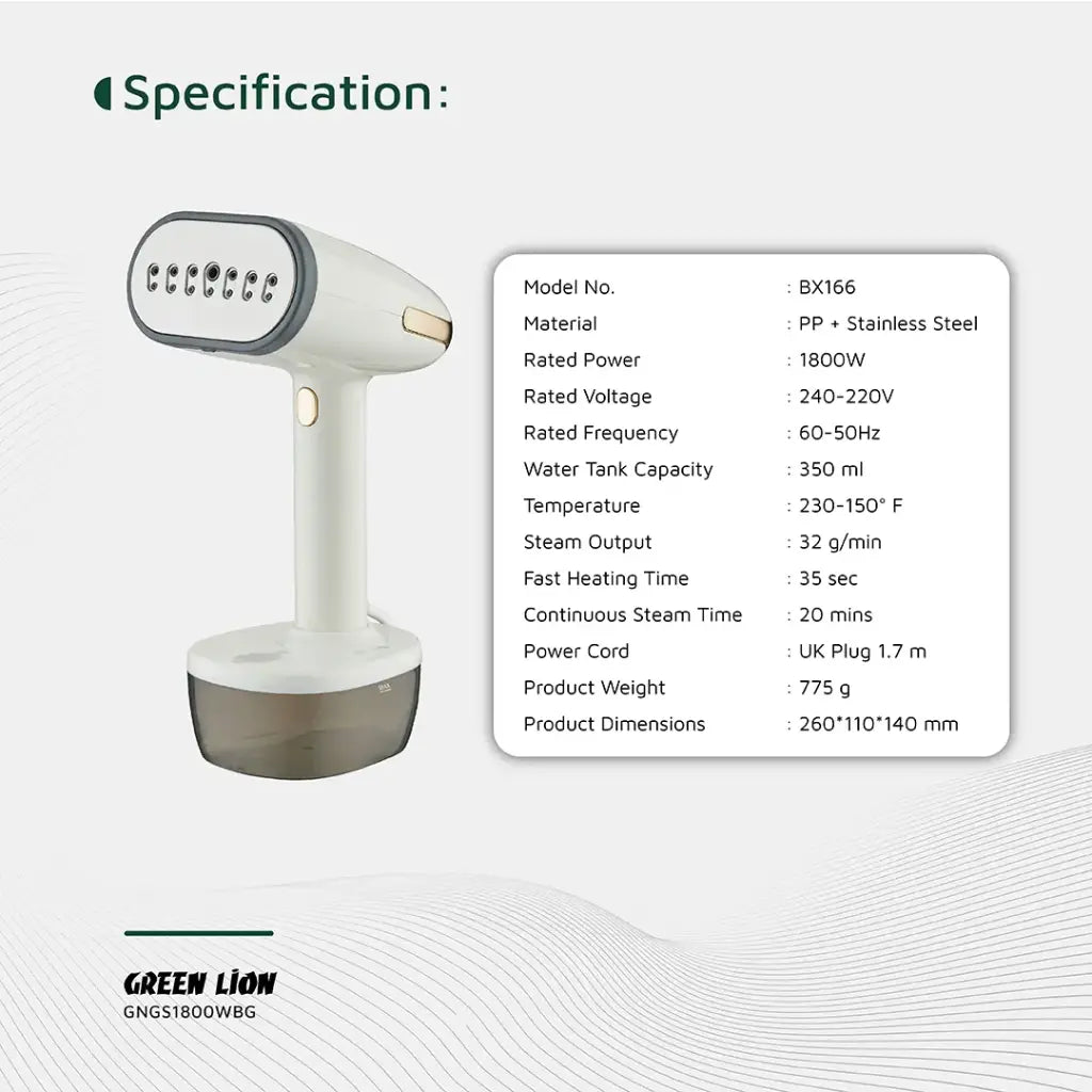 Green Lion Steam 1800W Garment Steamer Green Lion Steam 1800W Garment Steamer