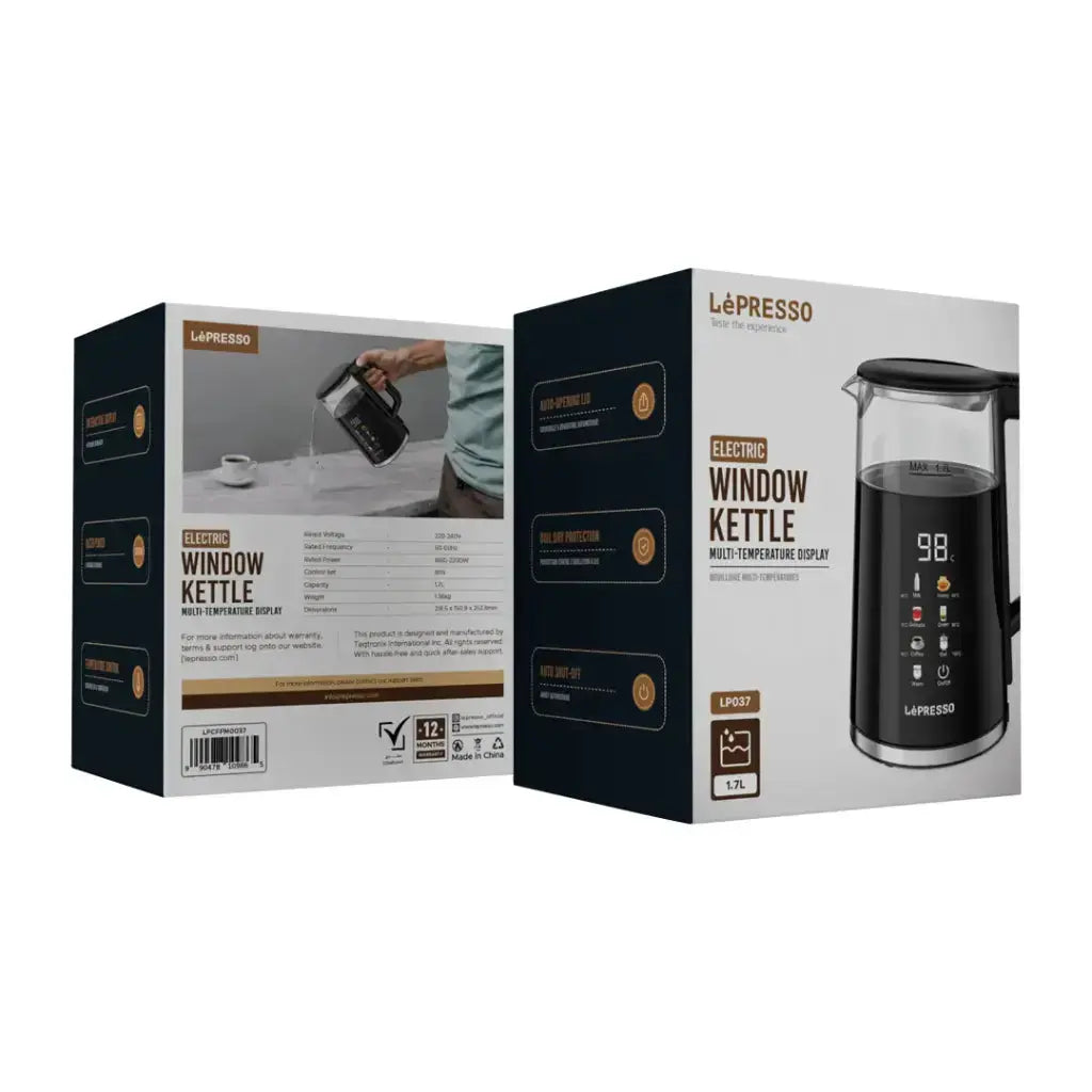 Lepresso Electric Window Kettle Multi-Temprature Display - Black Lepresso Electric Window Kettle Multi-Temprature Display - Black