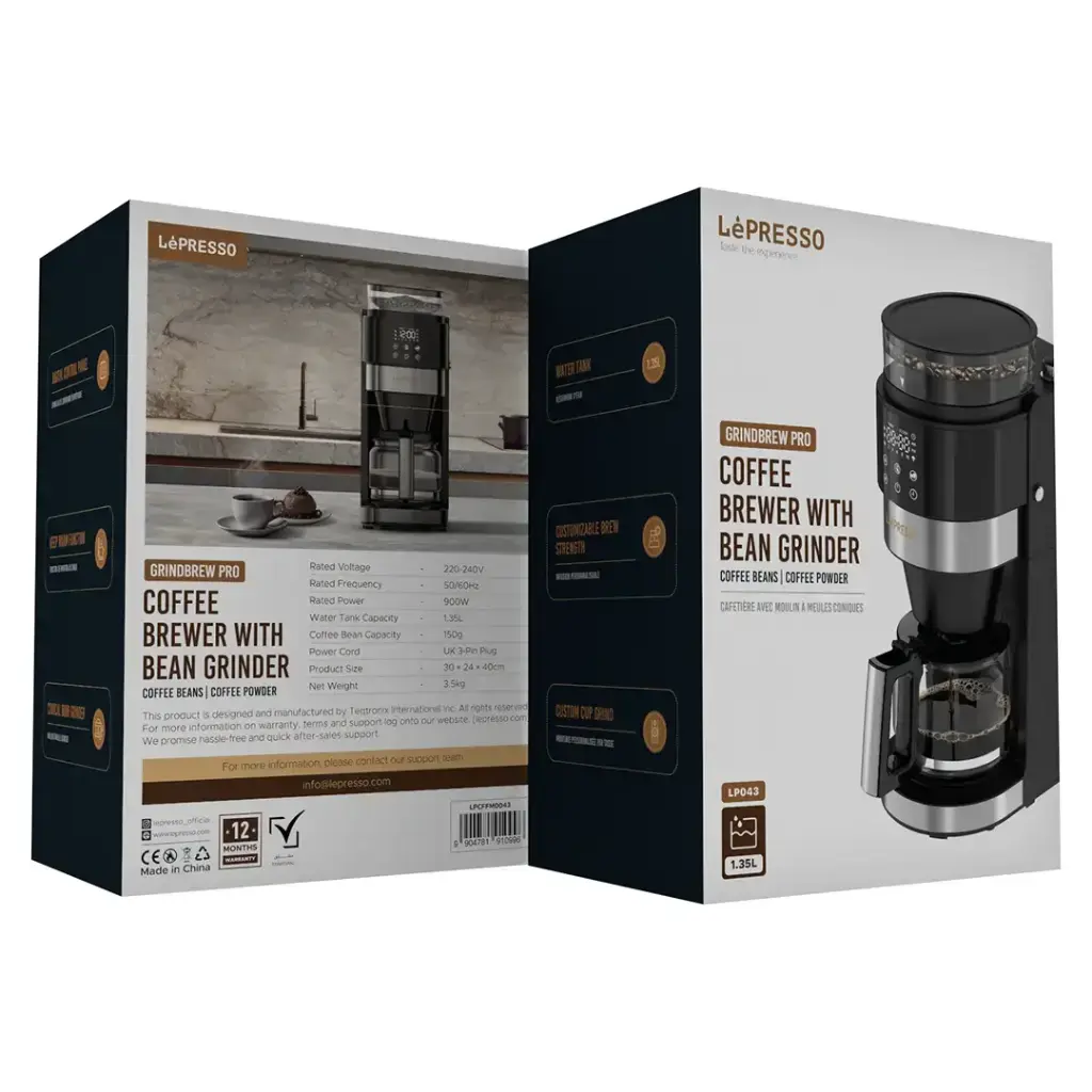 Lepresso Coffee Brewer With Bean Grinder - Black Lepresso Coffee Brewer With Bean Grinder - Black