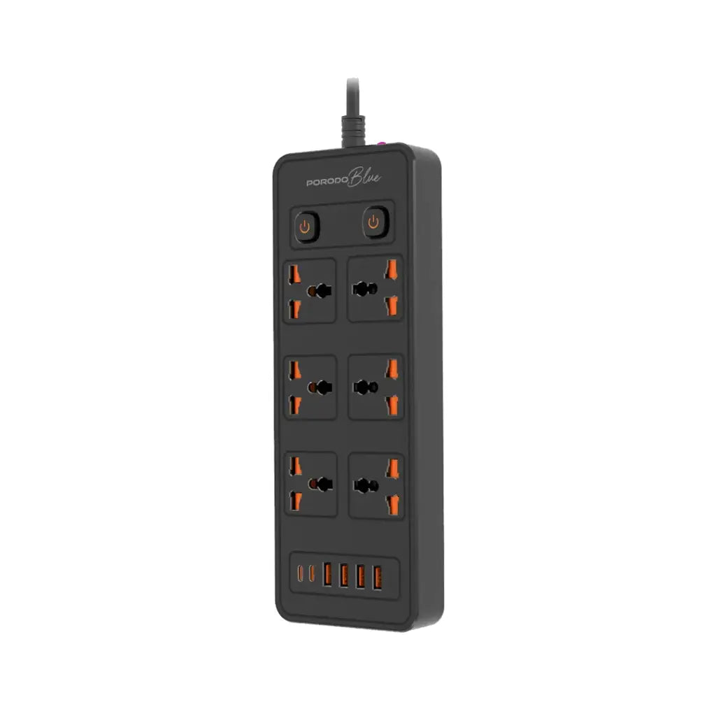 Porodo Blue 6 AC - Dual Switch Power Strip