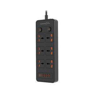 Porodo Blue 6 AC - Dual Switch Power Strip - Black