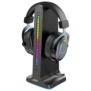 حامل سماعة رأس Porodo Gaming RGB Dynamic Sound Lighting مع تخزين الكابلات 300 مللي أمبير - أسود 