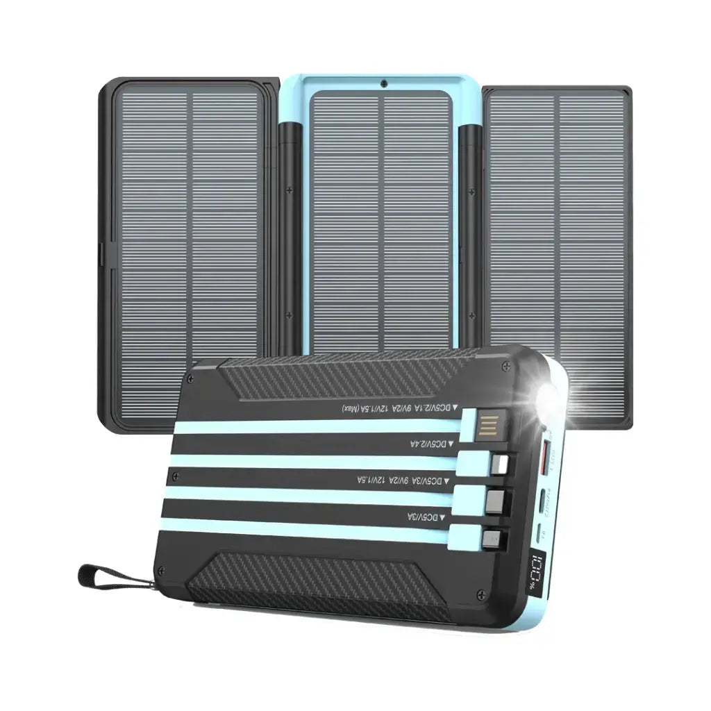 Powerology 16000mAh Solar Multi-Cable Power Bank - Black Powerology 16000mAh Solar Multi-Cable Power Bank - Black