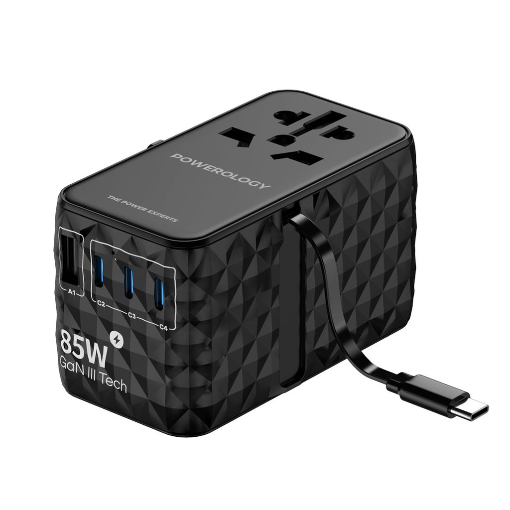 كابل Powerology Universal GaN 85W Super Charger قابل للسحب من النوع C 