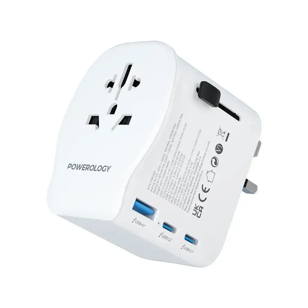 Powerology Universal Travel Adapter 2300W - White Powerology Universal Travel Adapter 2300W - White