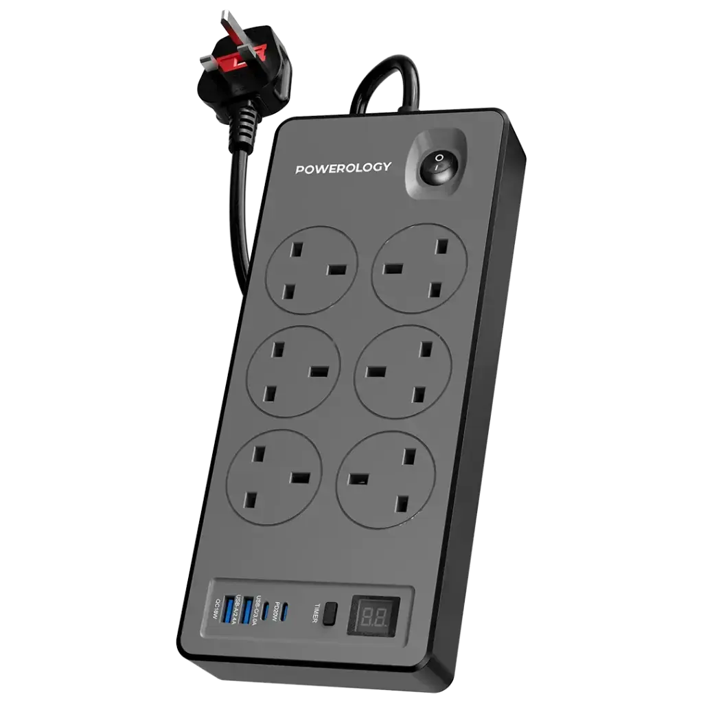 Powerology 6AC 2990W Power Strip PD 20W - Black Powerology 6AC 2990W Power Strip PD 20W - Black