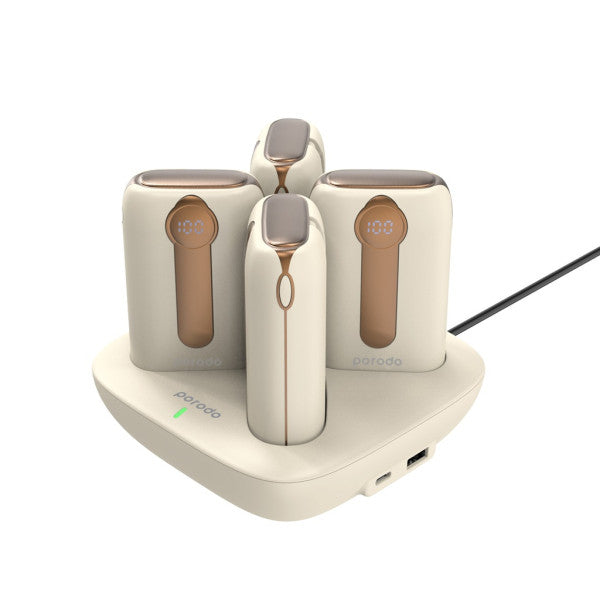 محطة باور بانك 4 في 1 من بورودو بسعة 10000 مللي أمبير مع كابل Lightning وكابل Type-C مع شاشة LED
