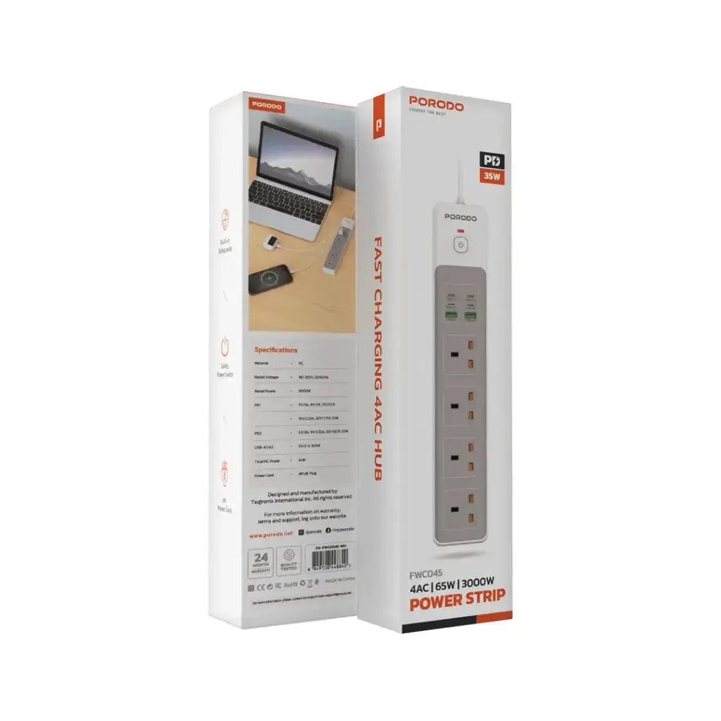 Porodo 4AC 65W 3000W Power Strip Porodo 4AC 65W 3000W Power Strip