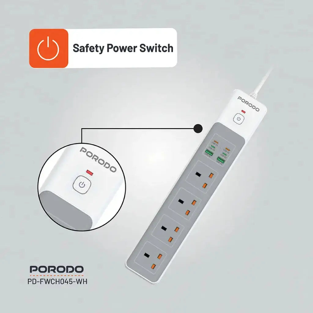 Porodo 4AC 65W 3000W Power Strip Porodo 4AC 65W 3000W Power Strip