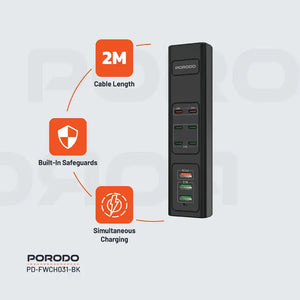 Porodo 85W Multi-Port USB Charging HUB - Black