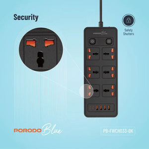 شريط طاقة Porodo Blue 6 AC - ثنائي المفتاح