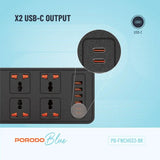 Porodo Blue 6 AC - Dual Switch Power Strip - Black