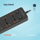 Porodo Blue 6 AC - Dual Switch Power Strip - Black