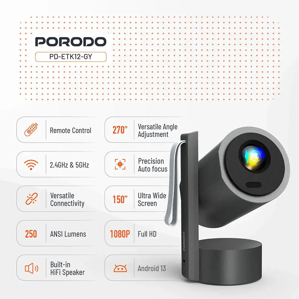 Porodo Full HD Smart Projector - Gray Porodo Full HD Smart Projector - Gray