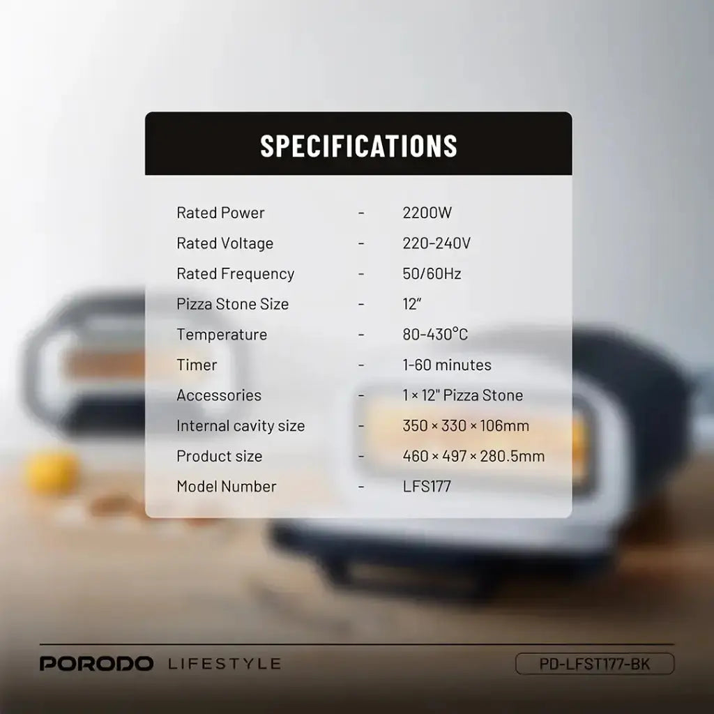 Porodo Lifestyle 12'' Indoor Electric Pizza Maker - Black Porodo Lifestyle 12'' Indoor Electric Pizza Maker - Black