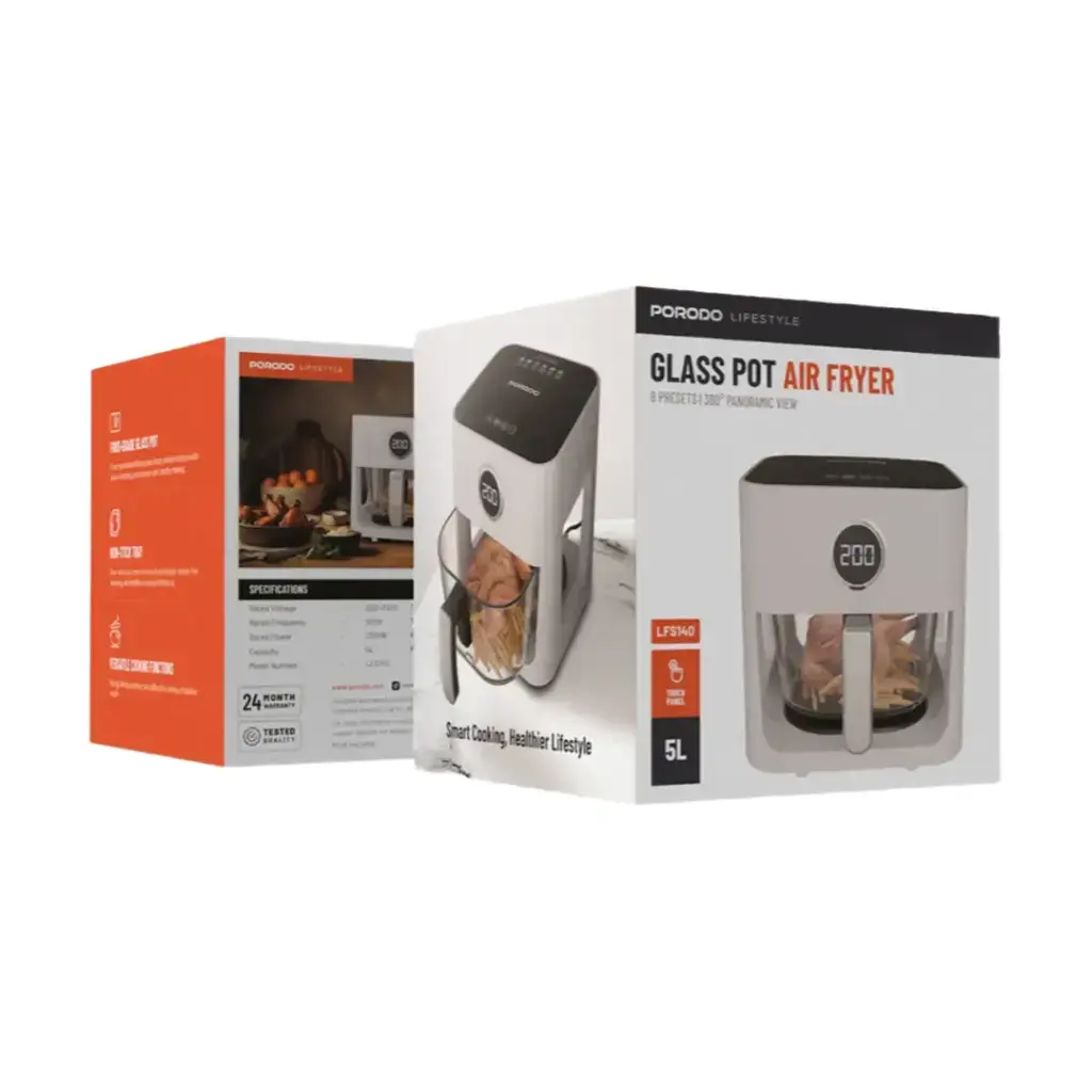 Porodo Lifestyle 5L Glass Pot Air Fryer - White Porodo Lifestyle 5L Glass Pot Air Fryer - White