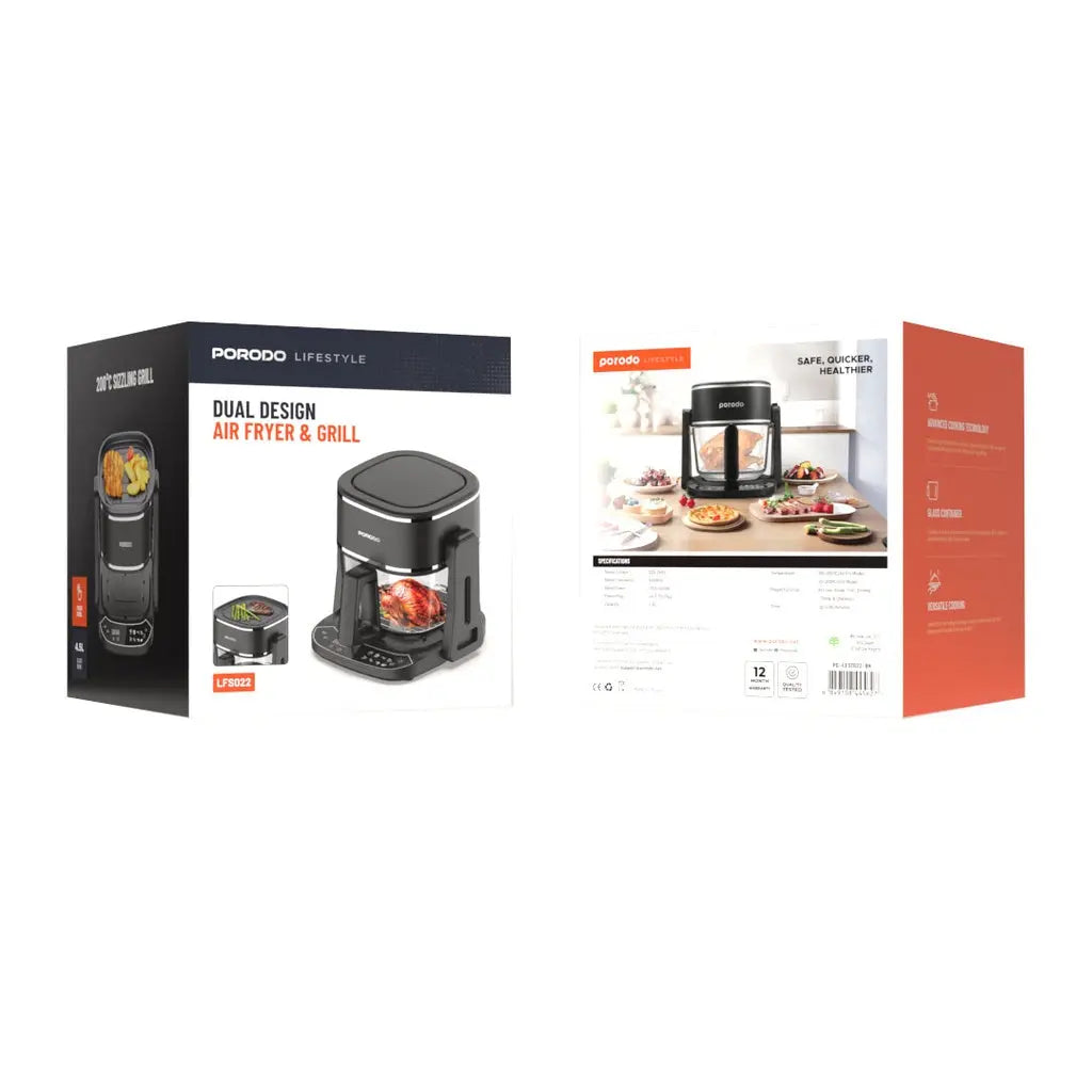 Porodo Lifestyle Dual Design Air Fryer & Grill - Black Porodo Lifestyle Dual Design Air Fryer & Grill - Black