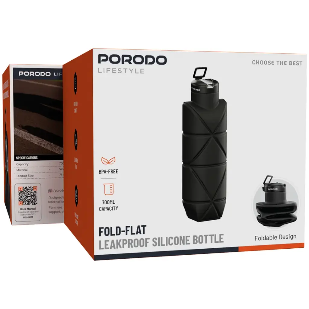Porodo Lifestyle Fold-Flat Leakproof Silicone Bottle