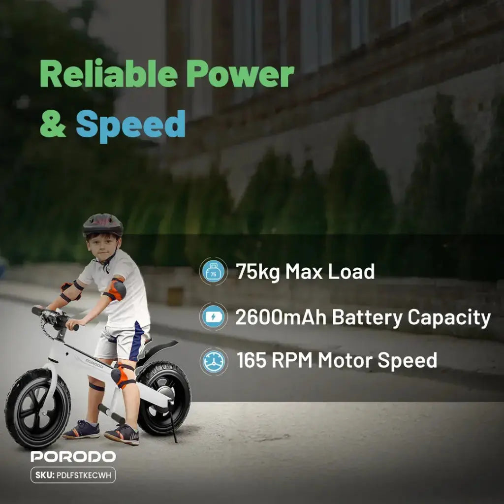 Porodo Lifestyle JoyCruiser Kids Electric Bike - White Porodo Lifestyle JoyCruiser Kids Electric Bike - White
