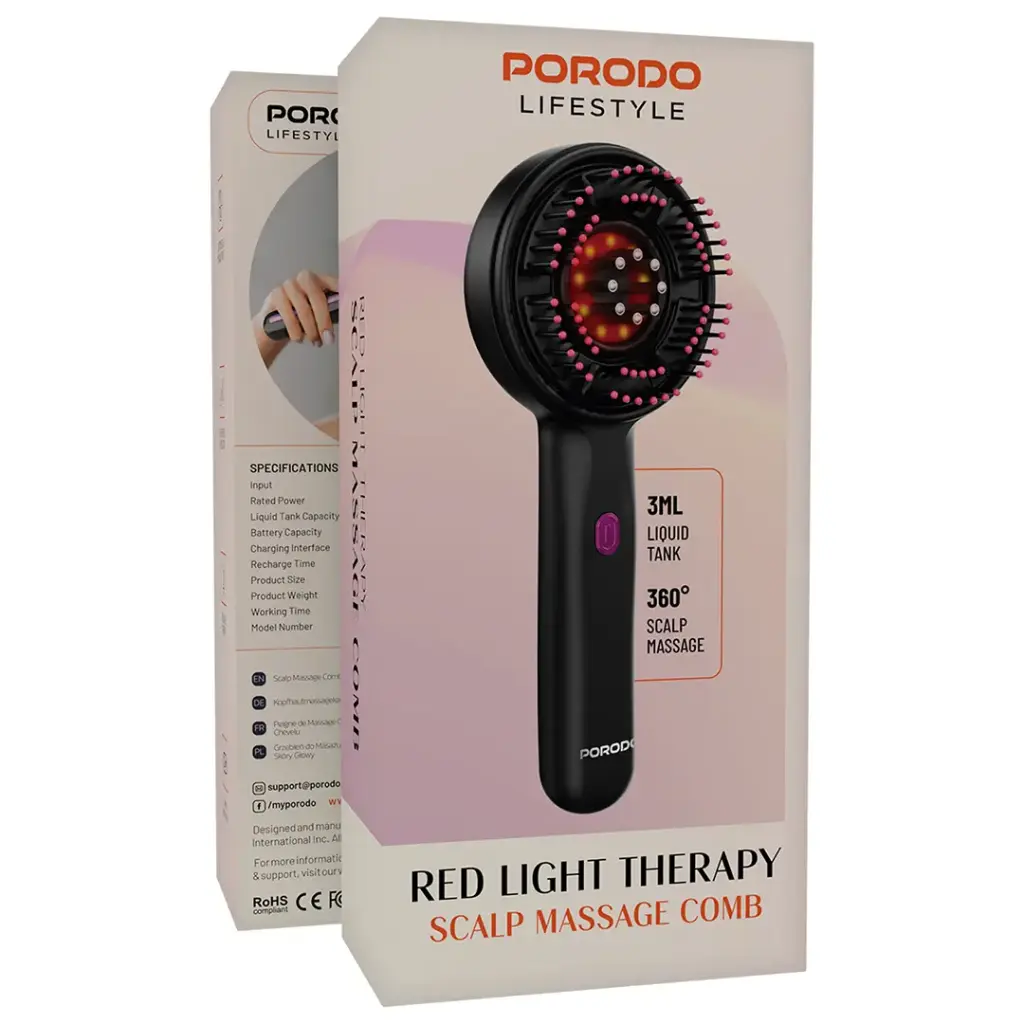 Porodo Lifestyle Red Light Therapy Scalp Massage Comb - Black Porodo Lifestyle Red Light Therapy Scalp Massage Comb - Black