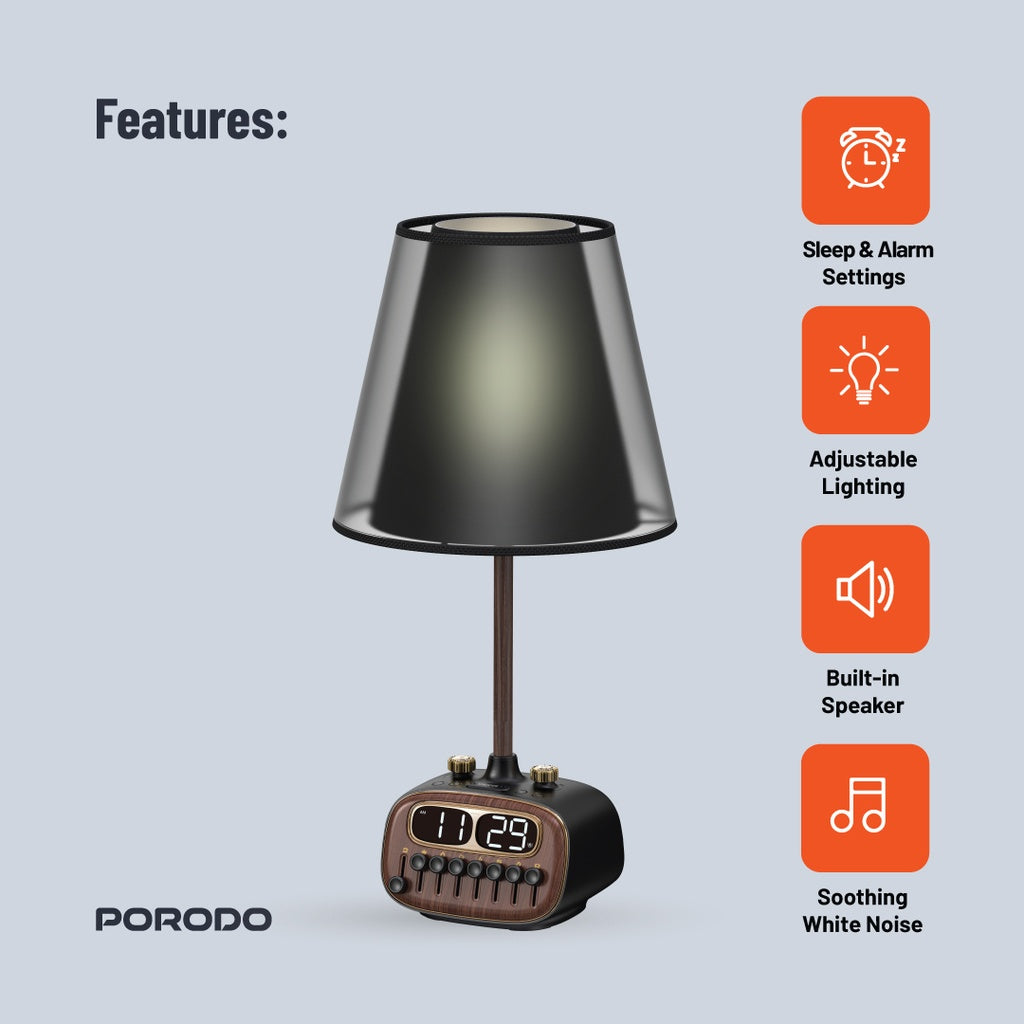 Porodo Lifestyle Retro Desk Lamp with White Noise and Bluetooth Speaker - Black Porodo Lifestyle Retro Desk Lamp with White Noise and Bluetooth Speaker - Black