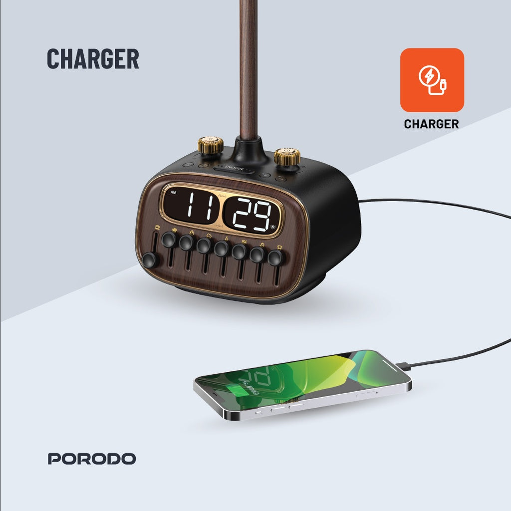 Porodo Lifestyle Retro Desk Lamp with White Noise and Bluetooth Speaker - Black Porodo Lifestyle Retro Desk Lamp with White Noise and Bluetooth Speaker - Black