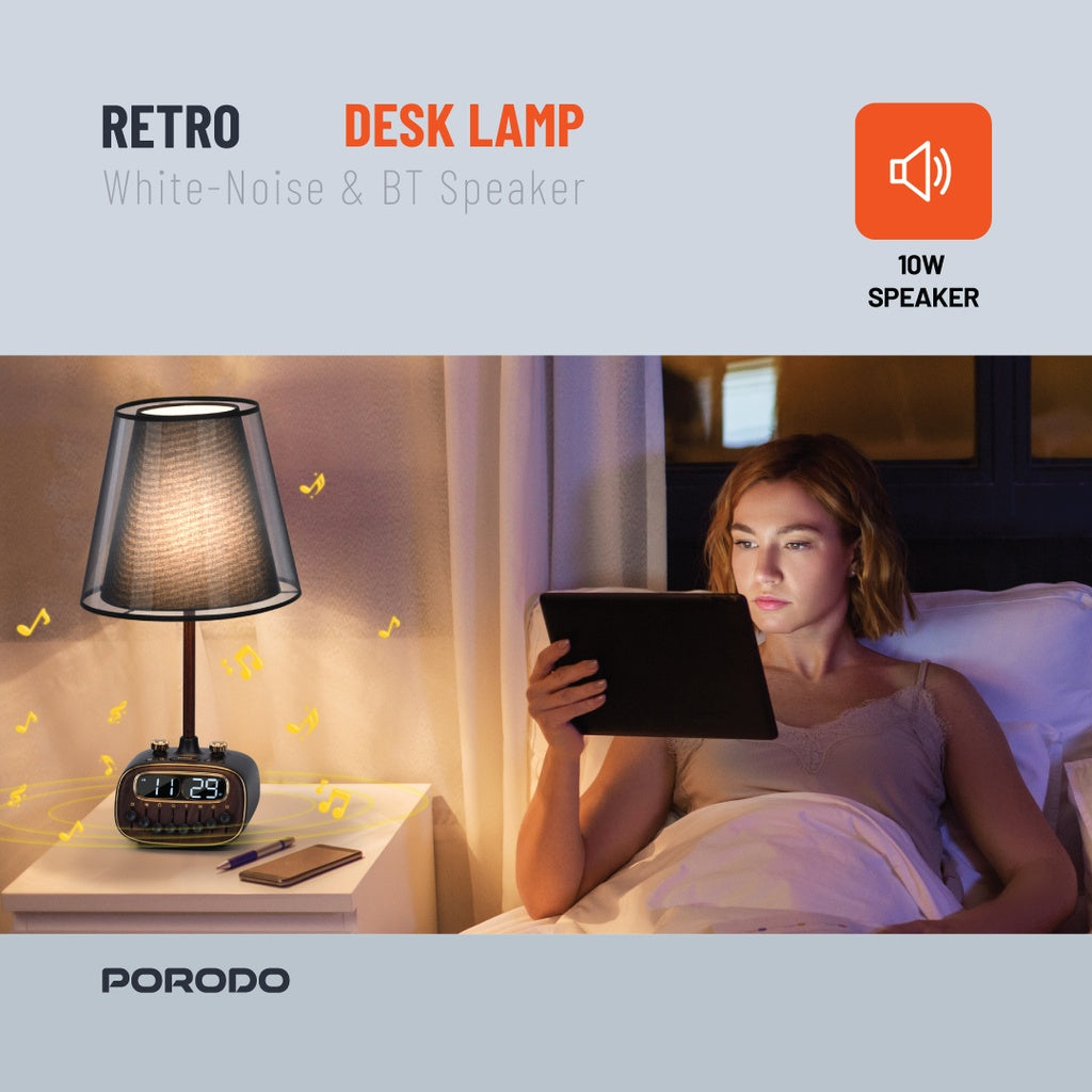 Porodo Lifestyle Retro Desk Lamp with White Noise and Bluetooth Speaker - Black Porodo Lifestyle Retro Desk Lamp with White Noise and Bluetooth Speaker - Black