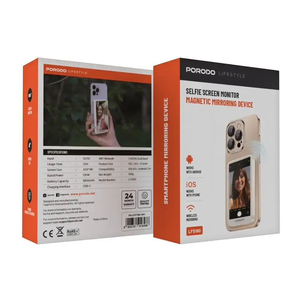 Porodo Lifestyle Selfie Screen Monitor Magnetic Mirroring Device Porodo Lifestyle Selfie Screen Monitor Magnetic Mirroring Device