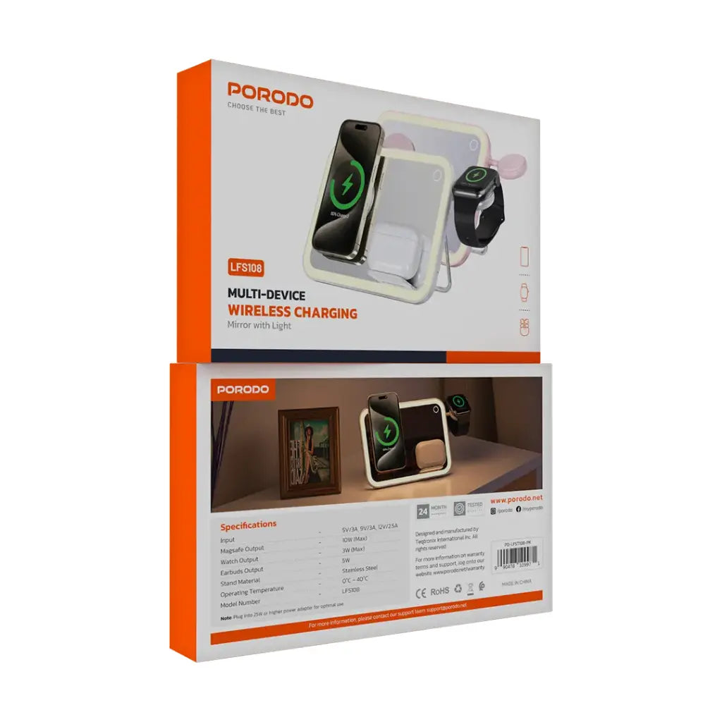 Porodo Multi-Device Wireless Charging Mirror With Lights