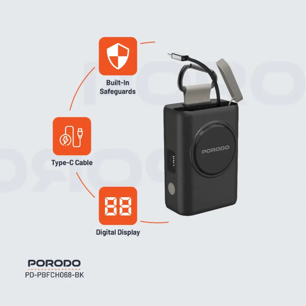 Porodo Power Bank PB068 10000mAh - Black Porodo Power Bank PB068 10000mAh - Black