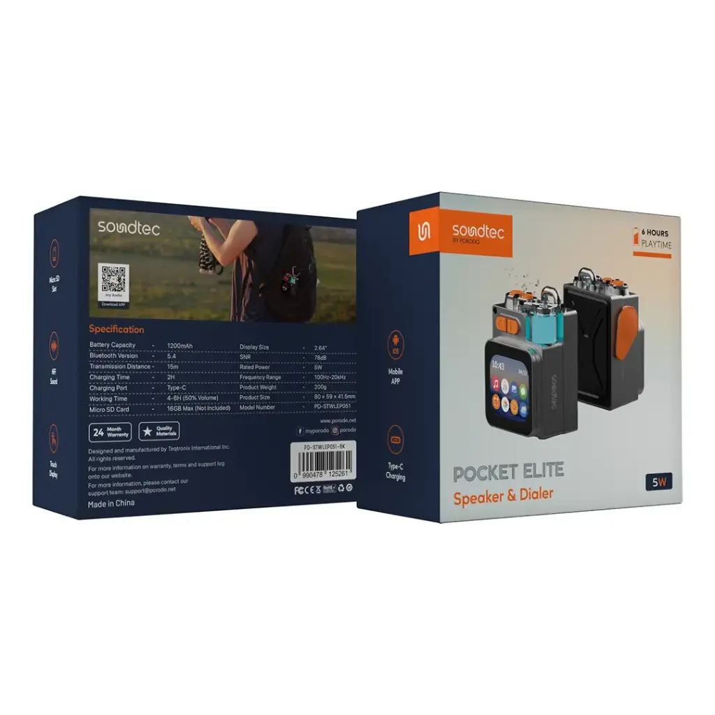 Porodo Soundtec Pocket Elite Speaker & Dialer - Black