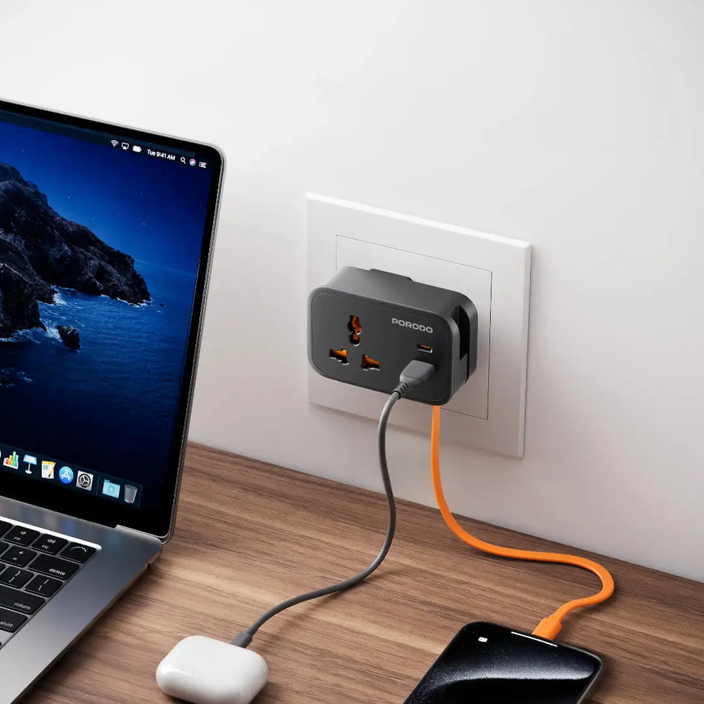 Porodo Universal Wall Socket - Black Porodo Universal Wall Socket - Black