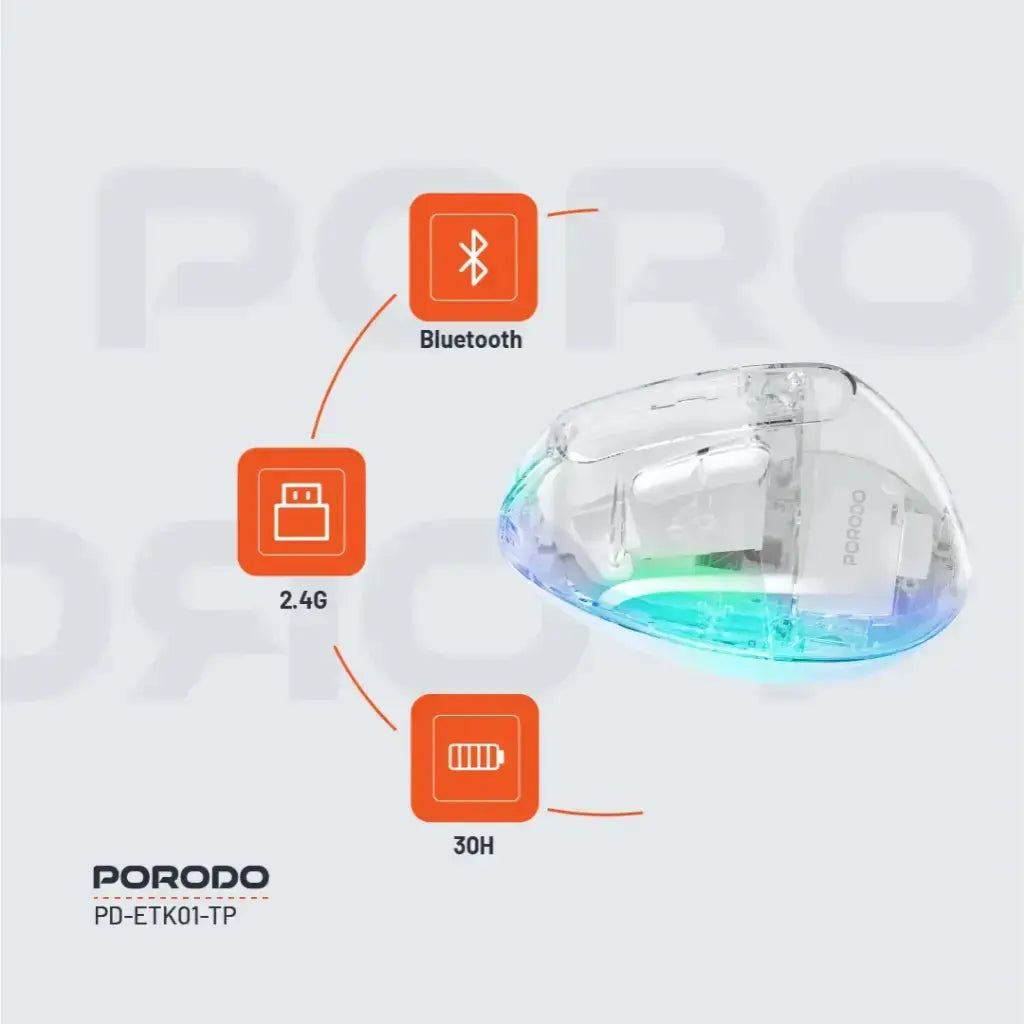 Porodo Vertical 4800 DPI Wireless Mouse - Transparent Porodo Vertical 4800 DPI Wireless Mouse - Transparent