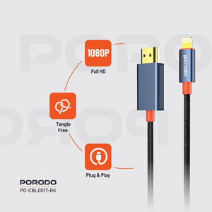 Porodo Woven Cable Lightning to HDMI - Black