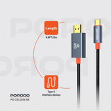 Porodo Woven Cable Type-C to HDMI - Black Marhaba International