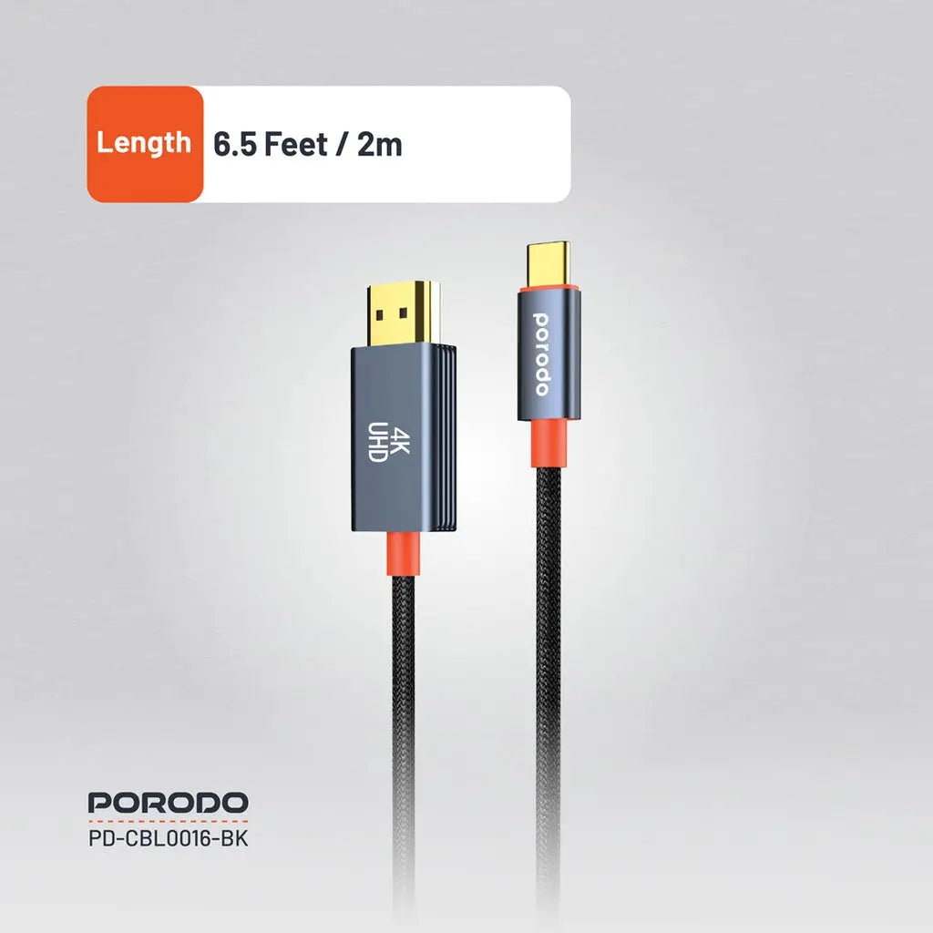 Porodo Woven Cable Type-C to HDMI - Black Porodo Woven Cable Type-C to HDMI - Black