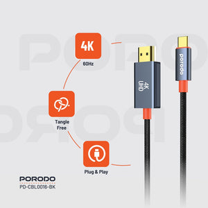 كابل بورودو منسوج من النوع C إلى HDMI - أسود 