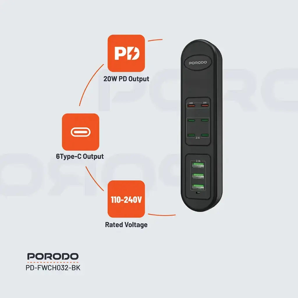 Porodo 50W Multi-Port USB Charging HUB - Black Porodo 50W Multi-Port USB Charging HUB - Black
