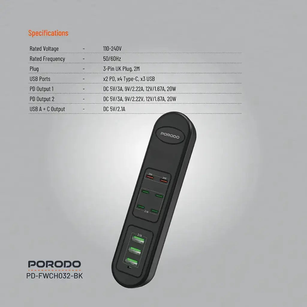Porodo 50W Multi-Port USB Charging HUB - Black Porodo 50W Multi-Port USB Charging HUB - Black